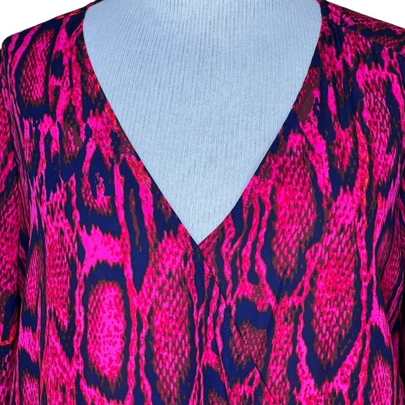 Eighty Six Brand Snake Print Faux Wrap V-Neck Blouse w/ Wide Sleeves Oversized S - Picture 2 of 14